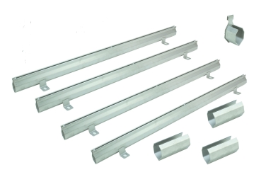 Schlitzrinnen Set 4 Stück Edelstahl 1 Meter Bauhöhe 75mm, 3 x Verbinder, 1 x Endstück, 1 x Dichtmittel, 1 x Schnurwasserwaage